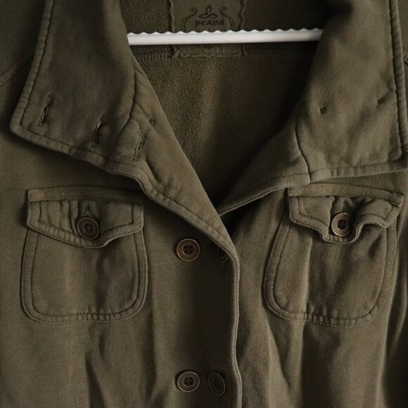 PrAna Women's Sz Lrg Green Army Military Double-Breasted Lightweight Pea Jacket - Picture 7 of 13